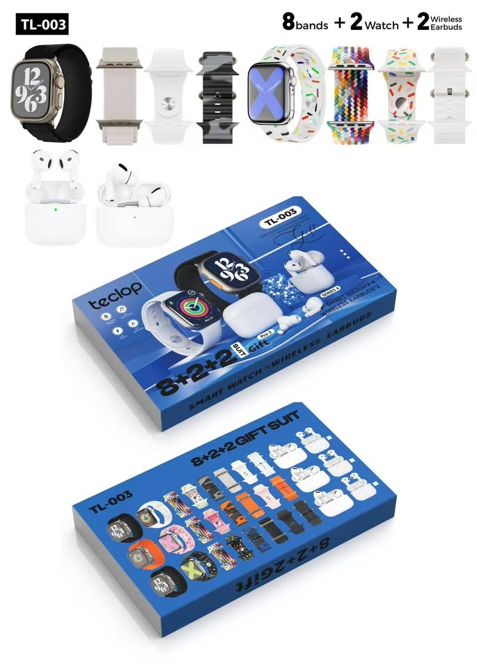 COMBO TL003 X 2 SMART WATCH  + 2 AUDIFONOS INALAMBRICOS + 8 PULSOS