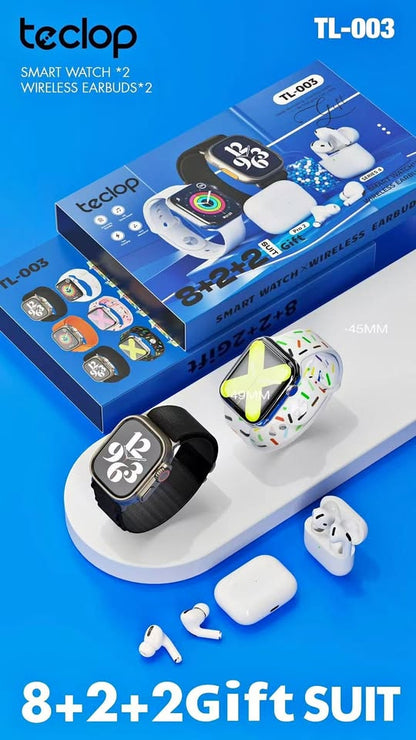 COMBO TL003 X 2 SMART WATCH  + 2 AUDIFONOS INALAMBRICOS + 8 PULSOS