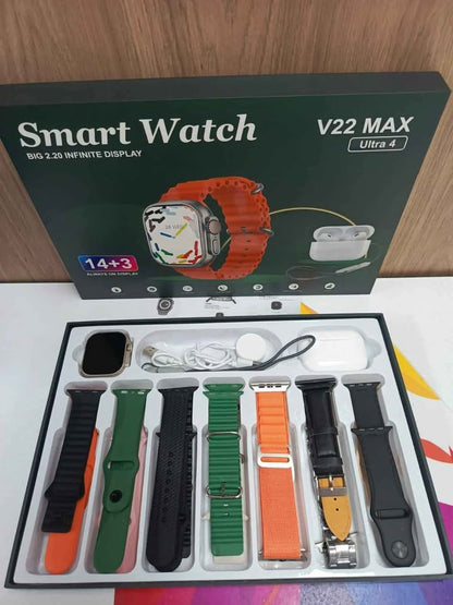 COMBO V22 SMARTWATCH + AUDÍFONOS INALÁMBRICOS + 14 CORREAS