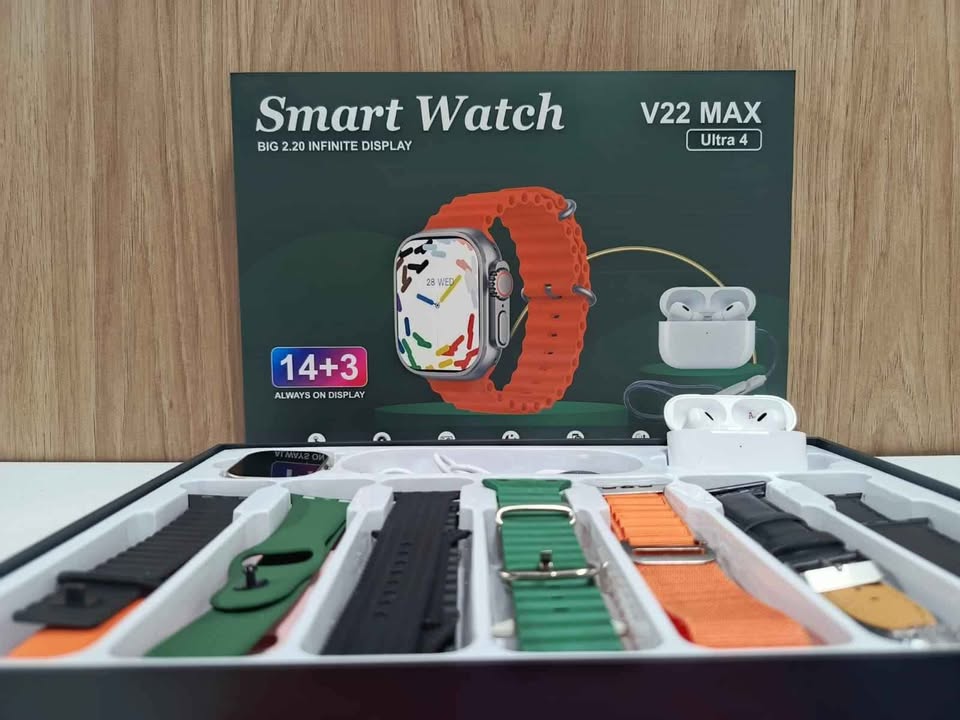 COMBO V22 SMARTWATCH + AUDÍFONOS INALÁMBRICOS + 14 CORREAS
