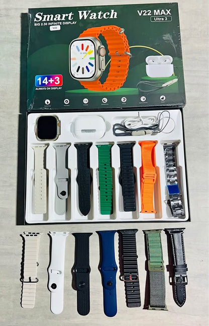 COMBO V22 SMARTWATCH + AUDÍFONOS INALÁMBRICOS + 14 CORREAS