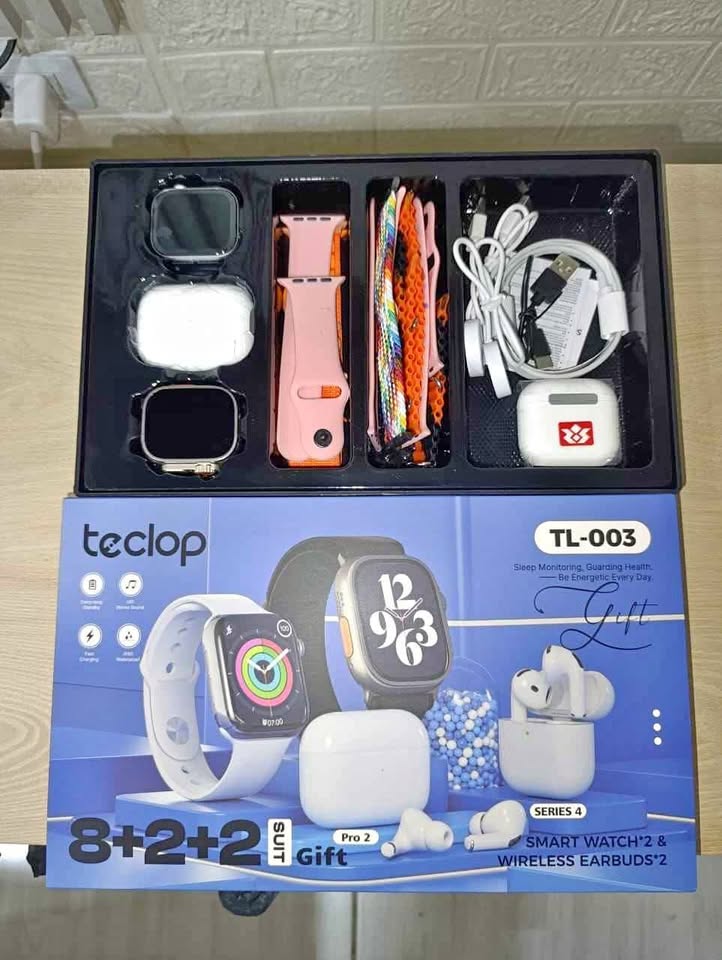 COMBO TL003 X 2 SMART WATCH  + 2 AUDIFONOS INALAMBRICOS + 8 PULSOS