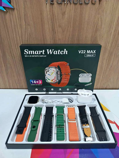 COMBO V22 SMARTWATCH + AUDÍFONOS INALÁMBRICOS + 14 CORREAS