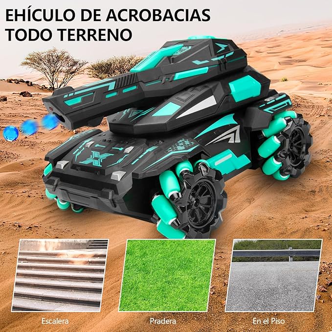 CARRO TANQUE A CONTROL REMOTO LANZA BOLITAS DE HIDROGEL TODO TERRENO 4X4
