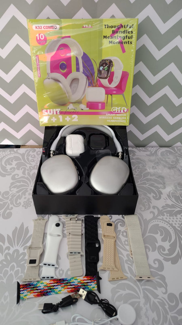 COMBO K32 SMARTWATCH + 7 PULSOS , DIADEMA MAX, AIRPODS MAX