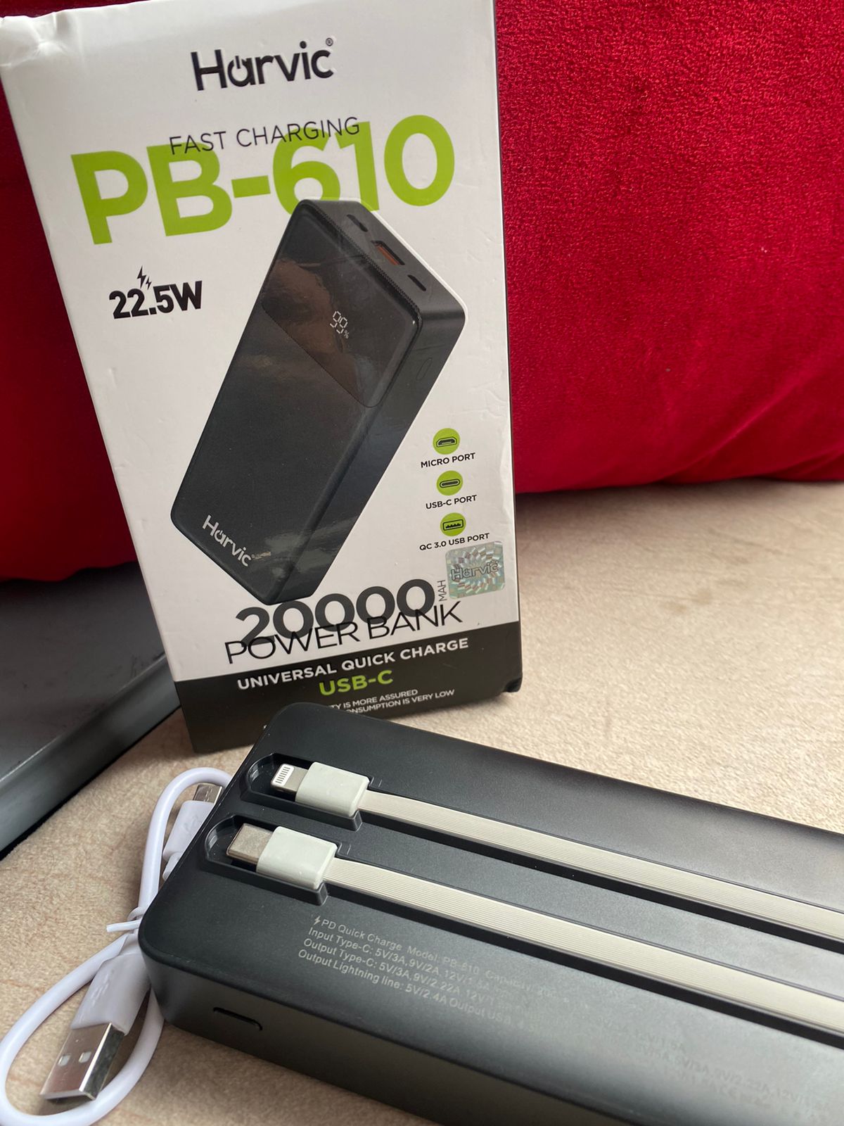 Batería Power Bank Harvic 20.000 Mah Carga Rápida