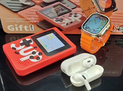 COMBO K5 SMARTWATCH, AUDÍFONOS INALAMBRICOS Y GAME BOY SUP