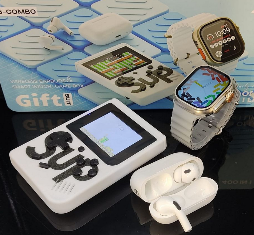 COMBO K5 SMARTWATCH, AUDÍFONOS INALAMBRICOS Y GAME BOY SUP