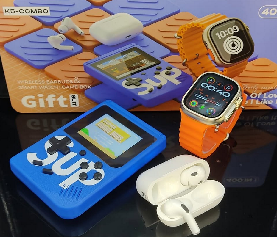 COMBO K5 SMARTWATCH, AUDÍFONOS INALAMBRICOS Y GAME BOY SUP