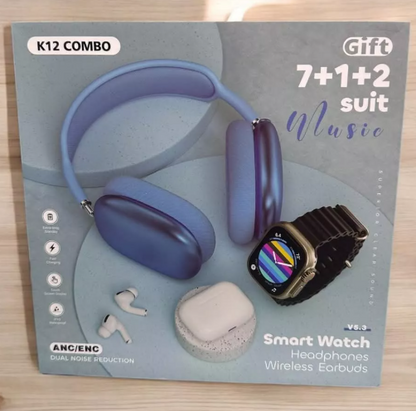 🔥COMBO K12 RELOJ + AUDIFONOS + DIADEMA BLUETOOTH +7 CORREAS 😱