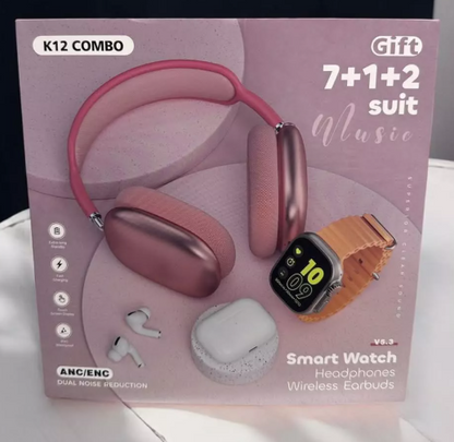 🔥COMBO K12 RELOJ + AUDIFONOS + DIADEMA BLUETOOTH +7 CORREAS 😱
