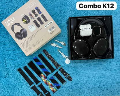 🔥COMBO K12 RELOJ + AUDIFONOS + DIADEMA BLUETOOTH +7 CORREAS 😱