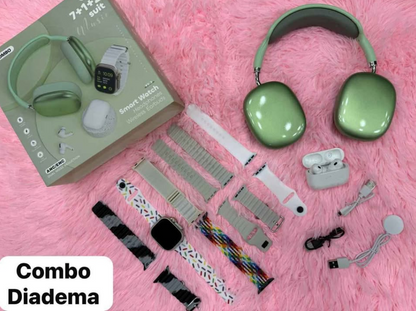🔥COMBO K12 RELOJ + AUDIFONOS + DIADEMA BLUETOOTH +7 CORREAS 😱