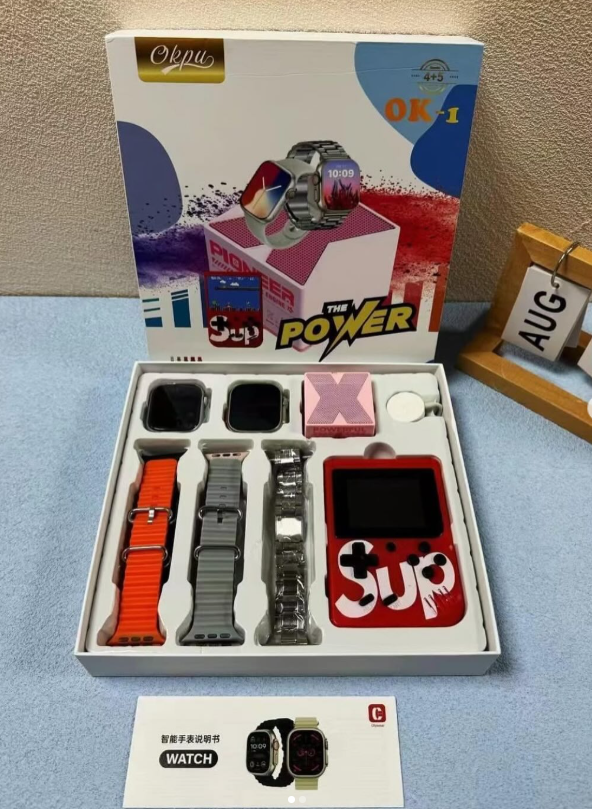 COMBO POWER-  2 SMARTWATCH+ 1 GAME PORTATIL CON 400 JUEGOS + MINI SPEAKER  + 5 PULSERAS