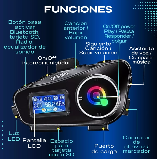 Intercomunicador Para Casco Fm Bluetooth Q-58