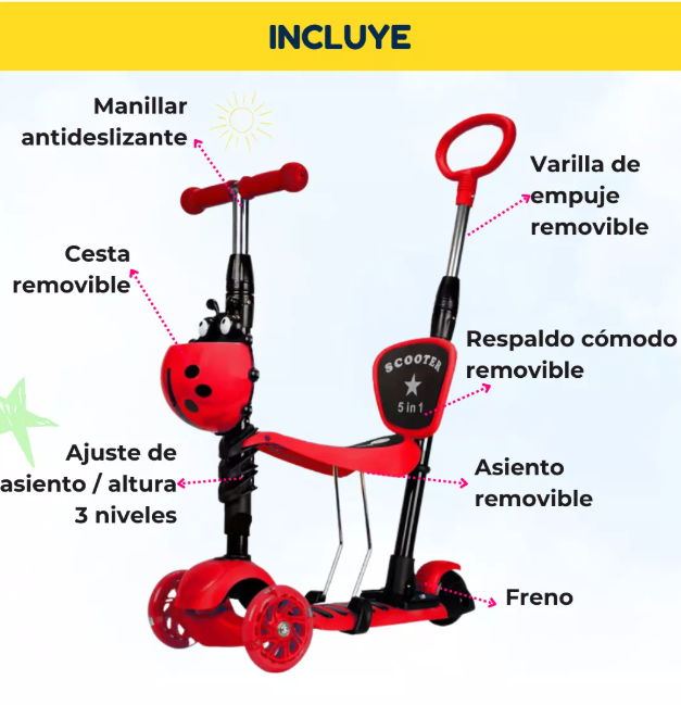 Patineta Scooter Convertible 5 En 1 Para Niños