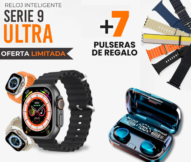 k6 Smartwatch Kit Con 7 Correas Serie 9 Ultra + Auriculares M10 Plus