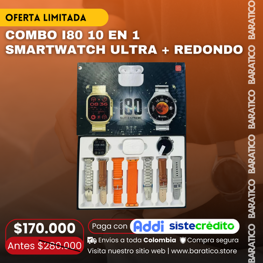 😱🟢COMBO i80 10 EN 1 SMARTWATCH ULTRA + SMARTWATCH REDONDO🧑‍🎄PRECIO PROMOCION: