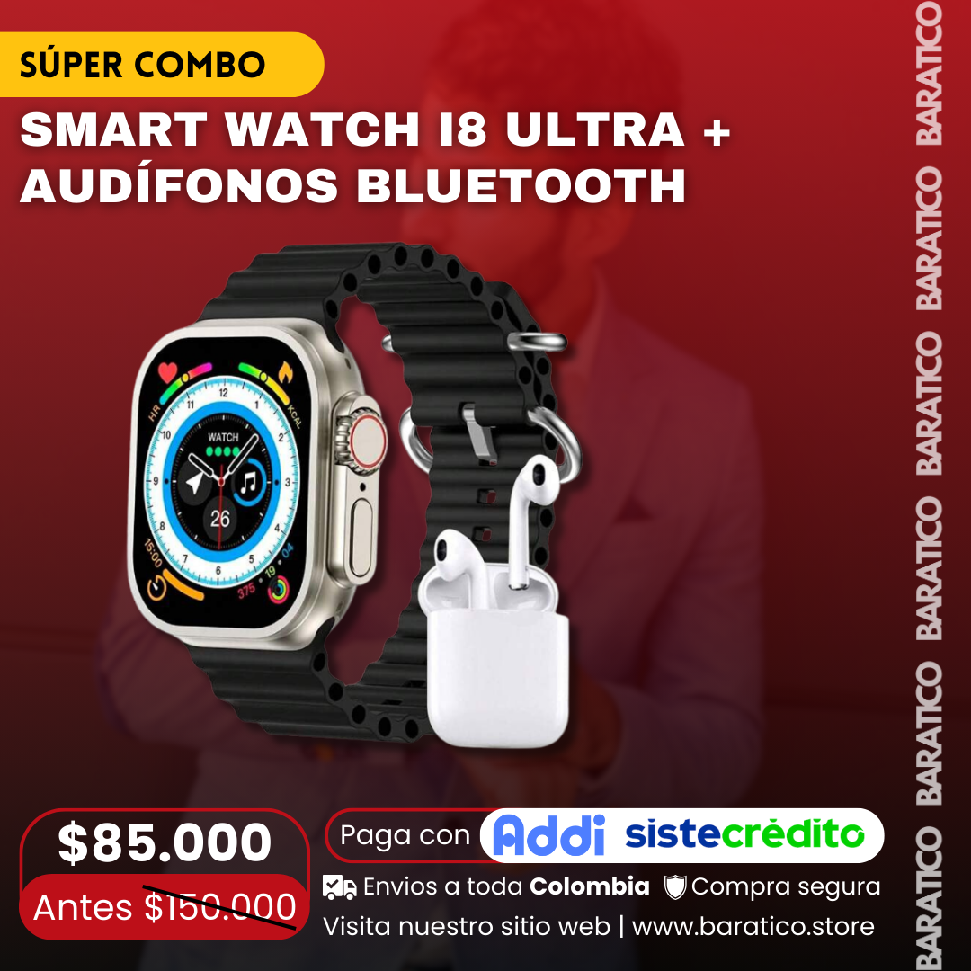 SÚPER COMBO SMART WATCH I8 ULTRA + AUDÍFONOS BLUETOOTH ⭐PRECIO : $85.000!😱!