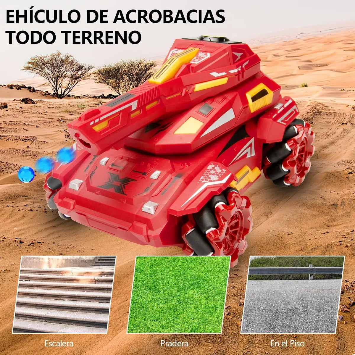 CARRO TANQUE A CONTROL REMOTO LANZA BOLITAS DE HIDROGEL TODO TERRENO 4X4