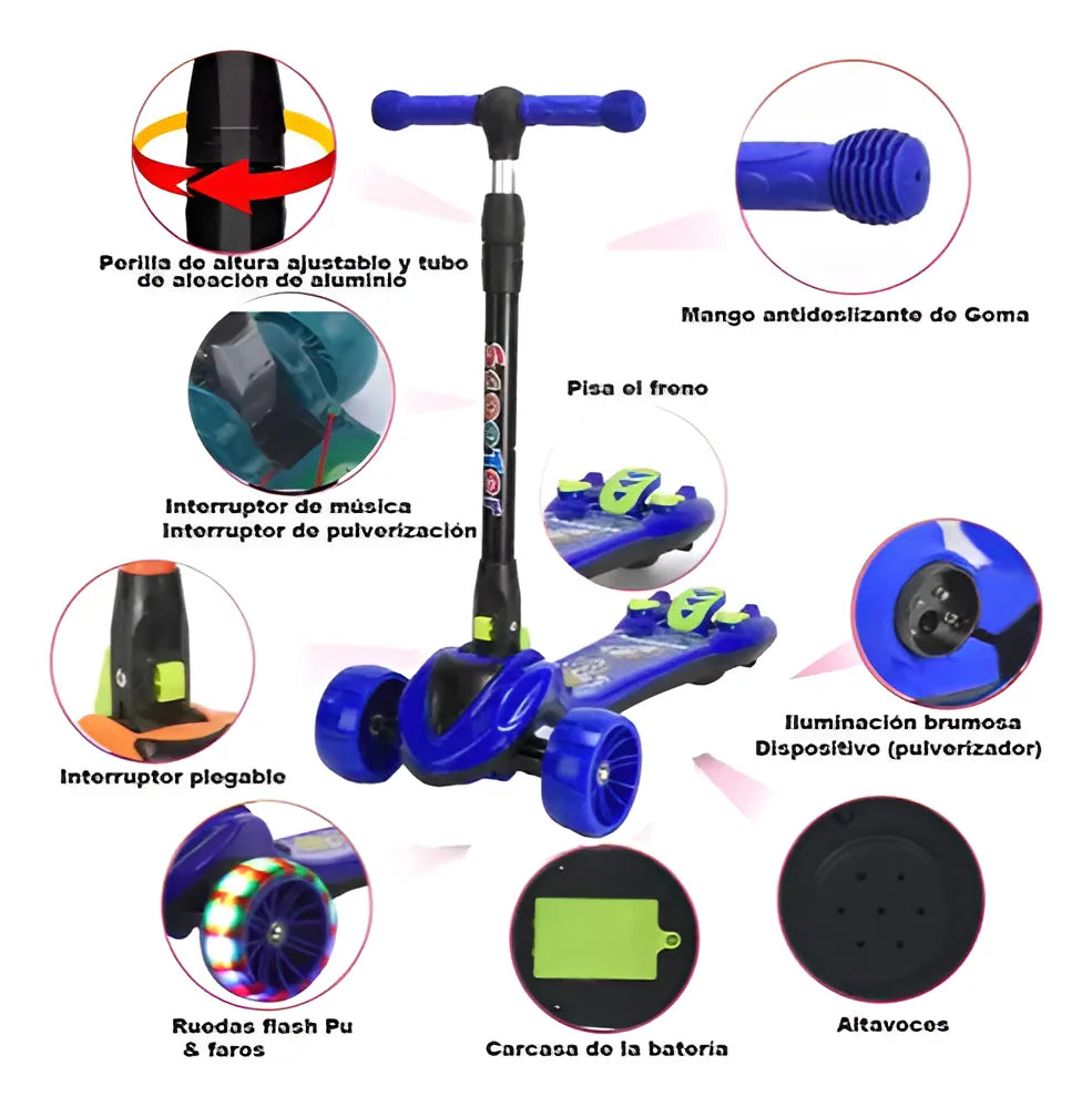 Patineta Humo Scooter Niños Música Luces 🔥