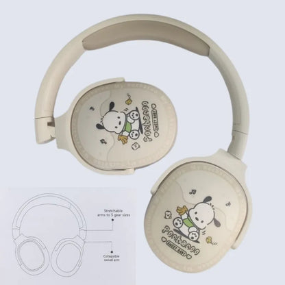 AUDIFONOS DIADEMA BLUETOOTH SANRIO + BOLSO DE PELUCHE
