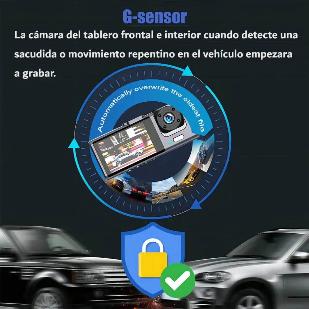 CÁMARA CARRO 1080P HD 3 LENTES DVR