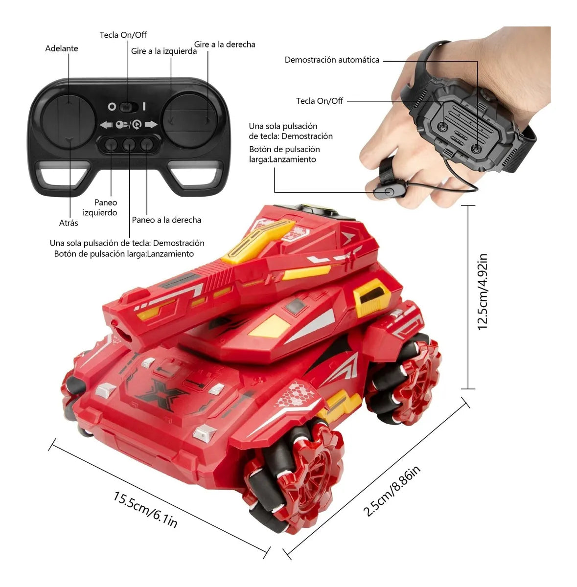CARRO TANQUE A CONTROL REMOTO LANZA BOLITAS DE HIDROGEL TODO TERRENO 4X4