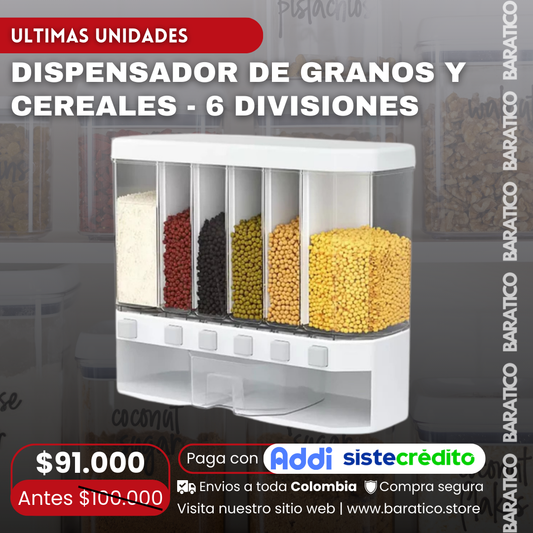 DISPENSADOR DE GRANOS Y CEREALES - 6 DIVISIONES🍞