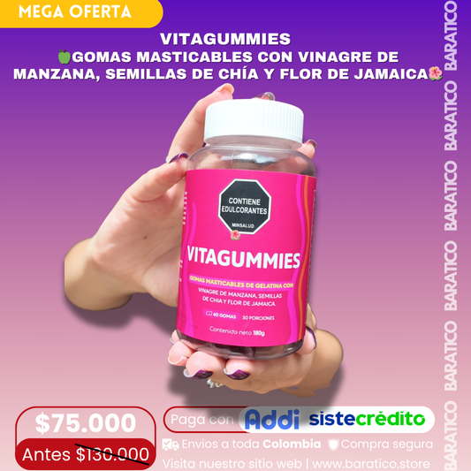 VITAGUMMIES 🍏GOMAS MASTICABLES CON VINAGRE DE MANZANA, SEMILLAS DE CHÍA Y FLOR DE JAMAICA 🌺