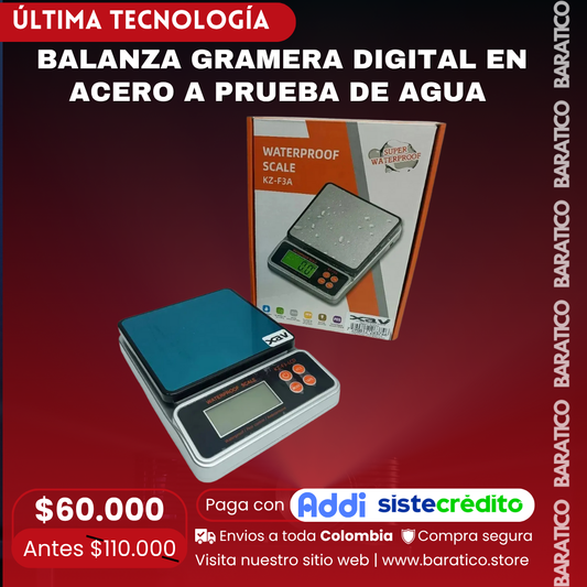 BALANZA GRAMERA DIGITAL EN ACERO A PRUEBA DE AGUA