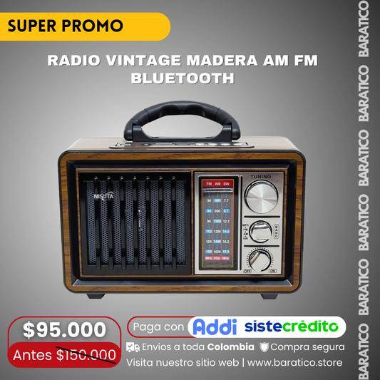 RADIO VINTAGE MADERA AM FM BLUETOOTH