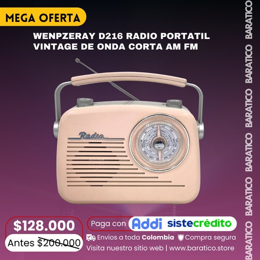 WENPZERAY D216 RADIO PORTATIL VINTAGE DE ONDA CORTA AM FM