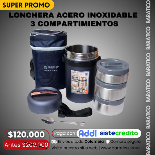 LONCHERA ACERO INOXIDABLE 3 COMPARTIMIENTOS