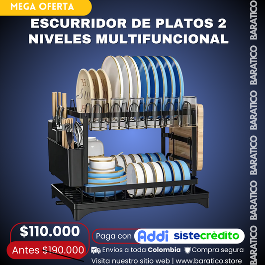 ESCURRIDOR DE PLATOS 2 NIVELES MULTIFUNCIONAL