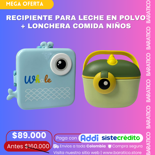 RECIPIENTE PARA LECHE EN POLVO + LONCHERA COMIDA NIÑOS