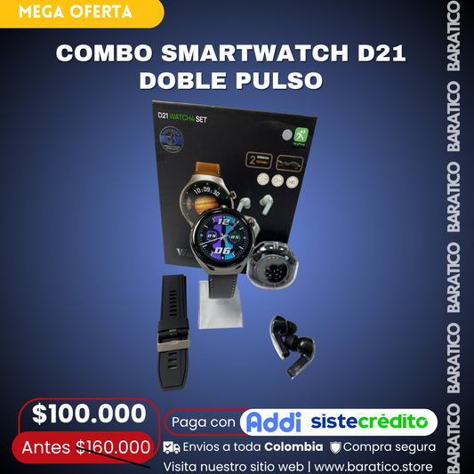 COMBO SMARTWATCH D21 DOBLE PULSO