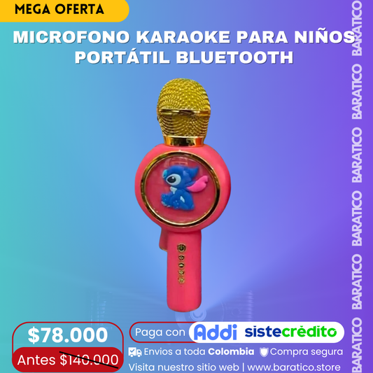 MICROFONO KARAOKE PARA NIÑOS PORTÁTIL BLUETOOTH