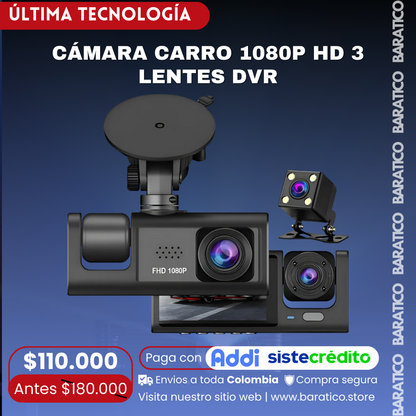 CÁMARA CARRO 1080P HD 3 LENTES DVR