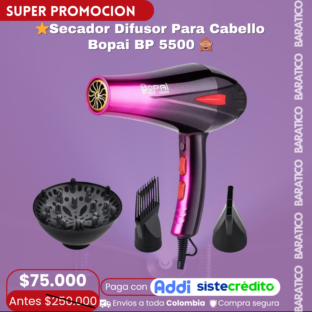 ⭐Secador Difusor Para Cabello Bopai BP 5500 🙈
