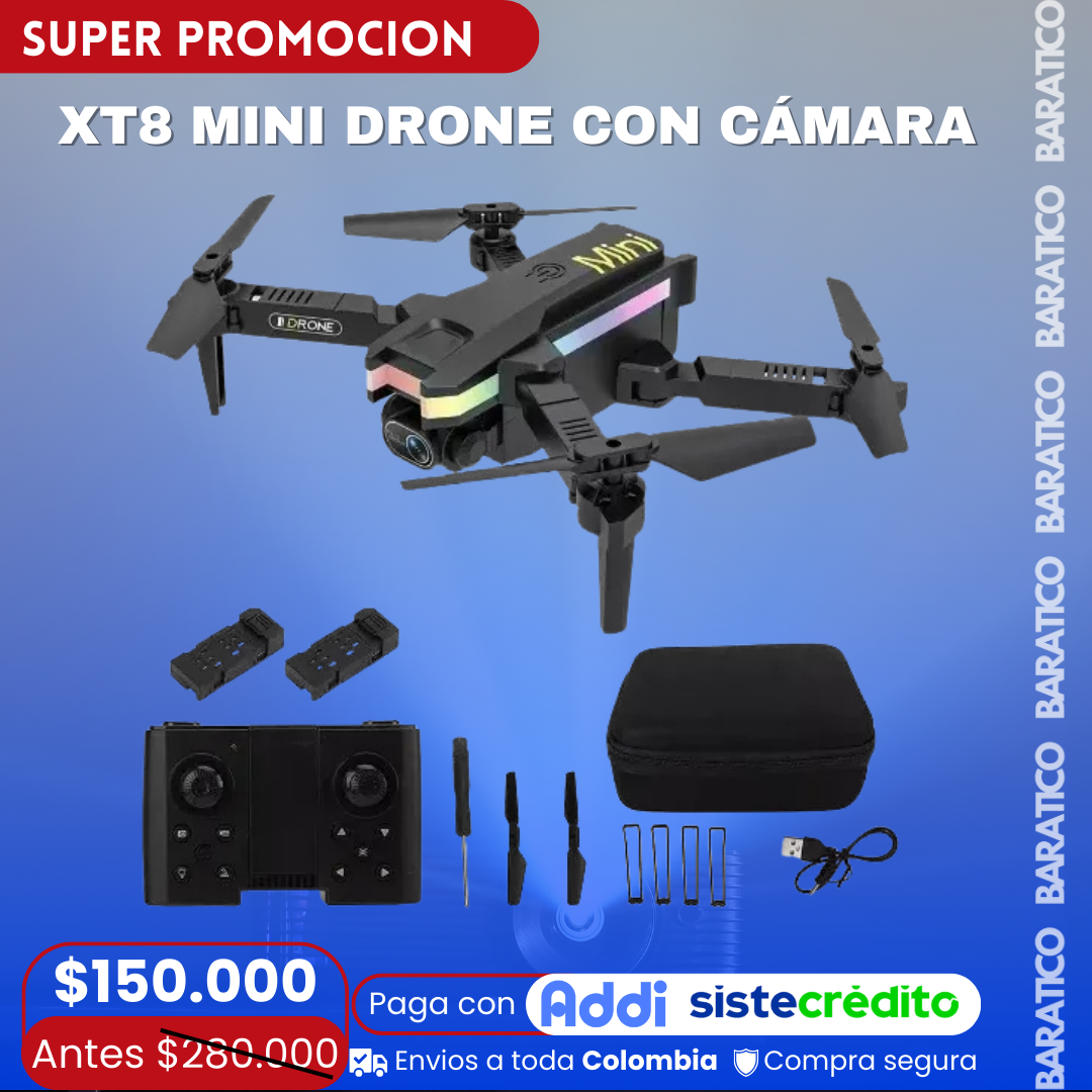 XT8 MINI DRONE CON CÁMARA LUCES LED