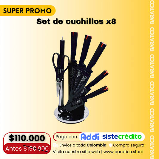 Set de cuchillos x8 con base giratoria