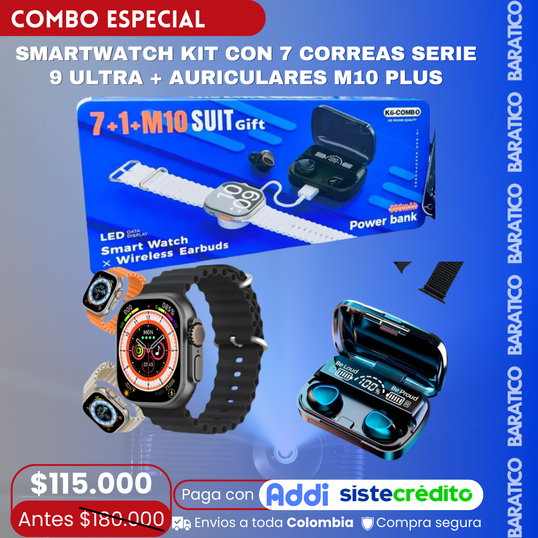 Combo k6 Smartwatch Serie 9 Ultra Kit Con 7 Correas  + Auriculares M10 Plus 🚀
