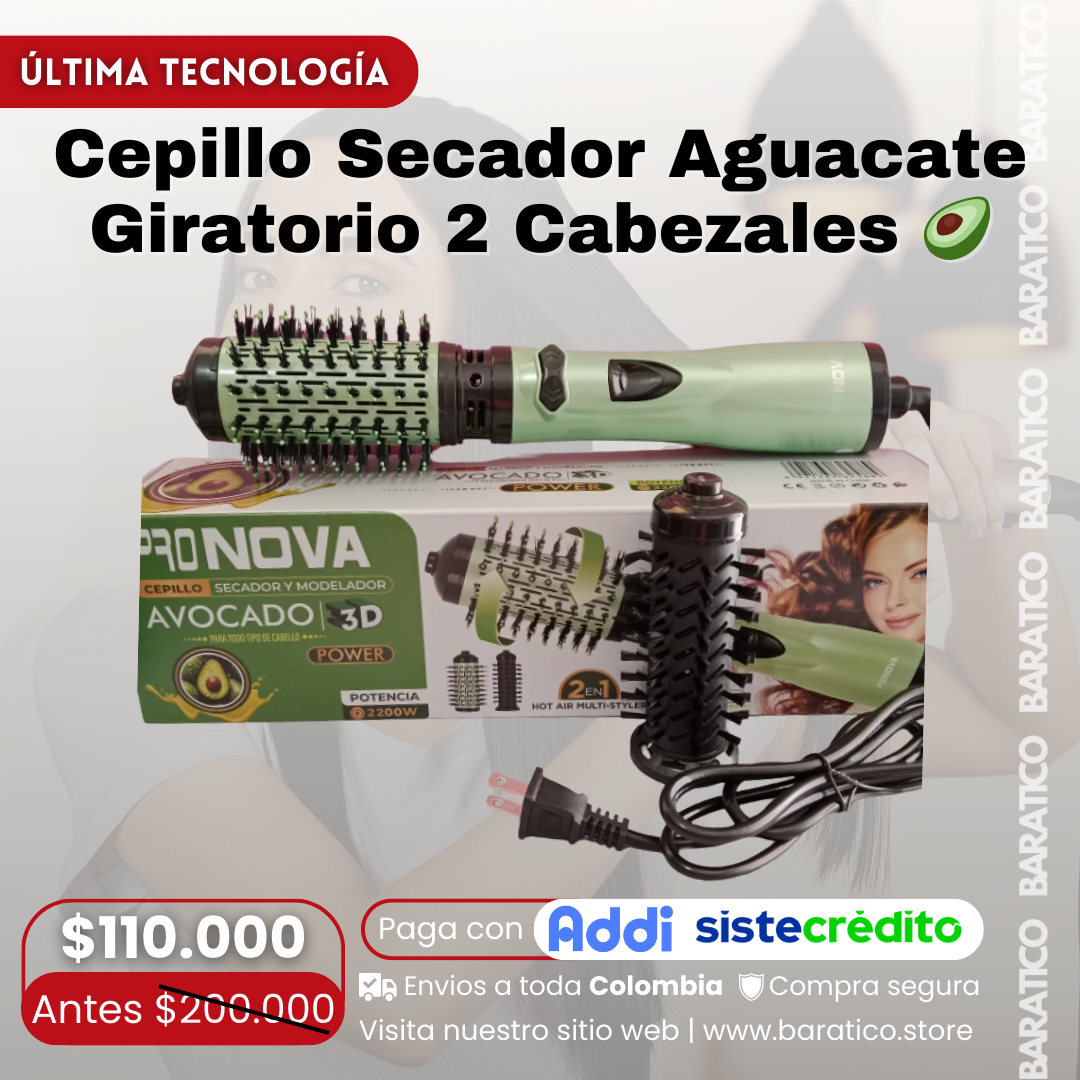 Cepillo Secador Aguacate Giratorio 2 Cabezales 🥑