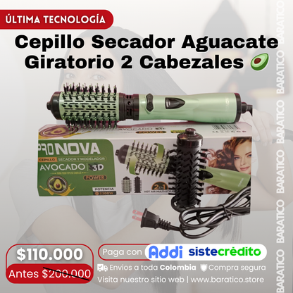 Cepillo Secador Aguacate Giratorio 2 Cabezales 🥑