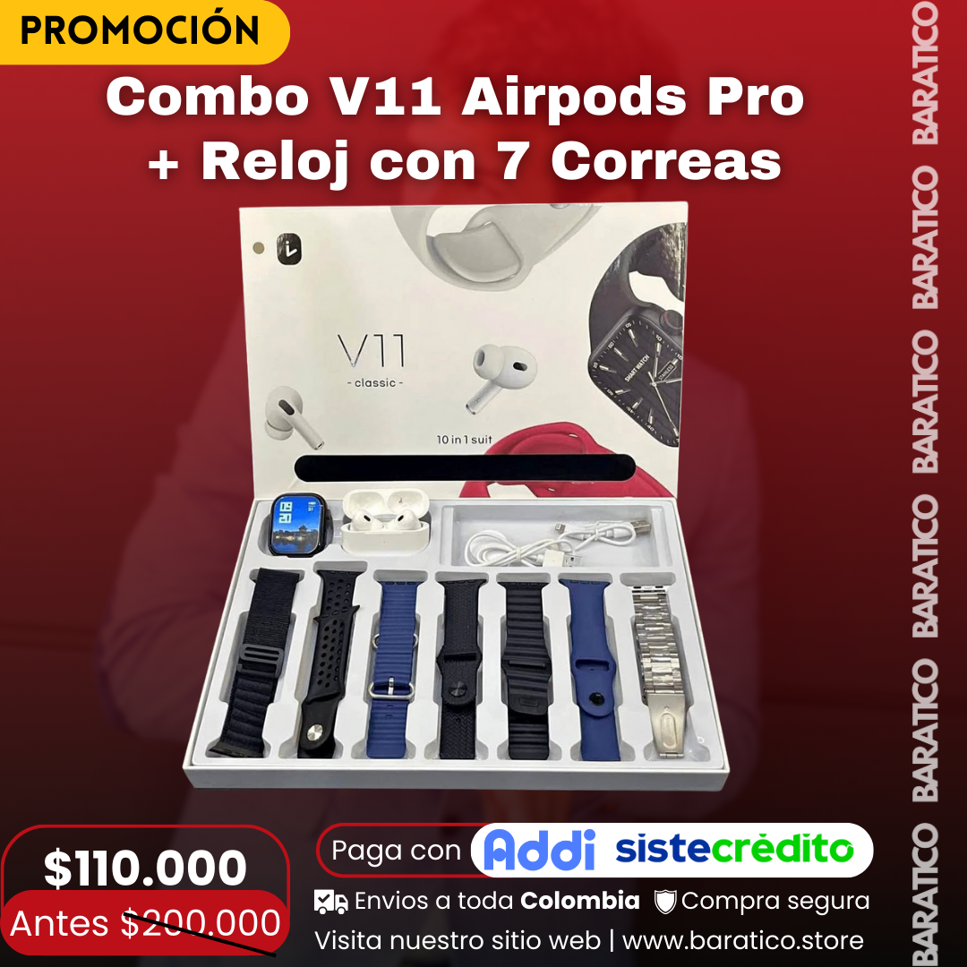 Combo V11 Airpods Pro + Reloj con 7 Correas