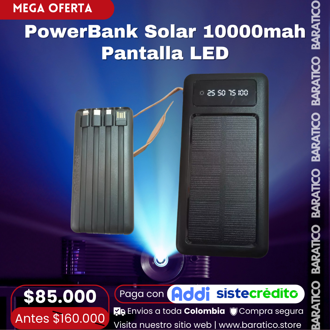 PowerBank Solar 10000mah Pantalla LED