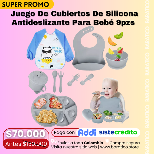 Juego De Cubiertos De Silicona Antideslizante Para Bebé 9pzs