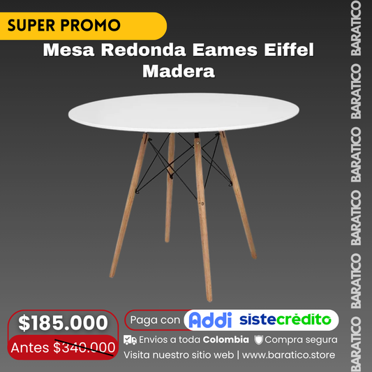 Mesa Redonda Eames Eiffel de Madera 80 cm