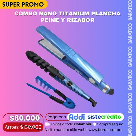 COMBO NANO TITANIUM PLANCHA PEINE Y RIZADOR🎉